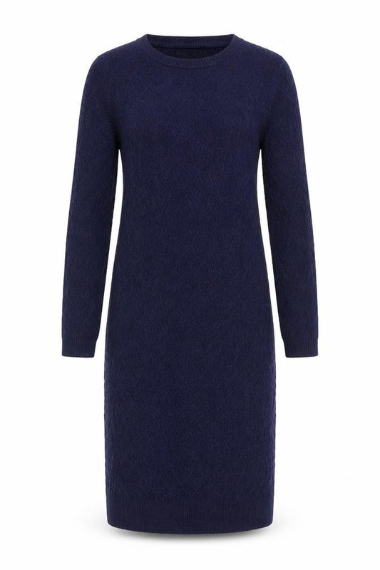 Front view of Karen Millen Women Blue S Wool Knit Midi Jumper Dress Long Sleeve