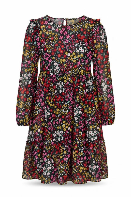 Front view of Next Women Multicoloured Floral UK 12 Midi A-Line Chiffon Dress