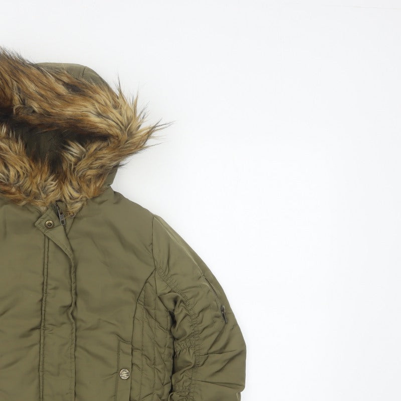 Next Girls Green Faux Fur Hood Padded Bomber Jacket Age 8 Years
