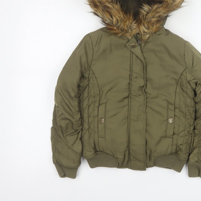 Next Girls Green Faux Fur Hood Padded Bomber Jacket Age 8 Years