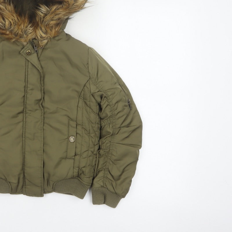 Next Girls Green Faux Fur Hood Padded Bomber Jacket Age 8 Years