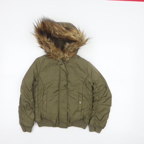 Next Girls Green Faux Fur Hood Padded Bomber Jacket Age 8 Years