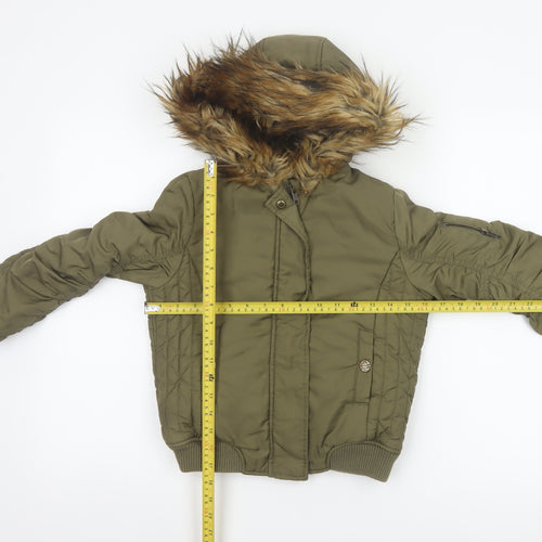 Next Girls Green Faux Fur Hood Padded Bomber Jacket Age 8 Years