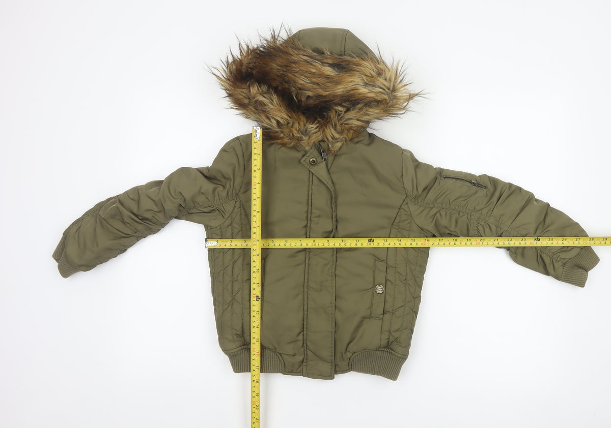 Next Girls Green Faux Fur Hood Padded Bomber Jacket Age 8 Years