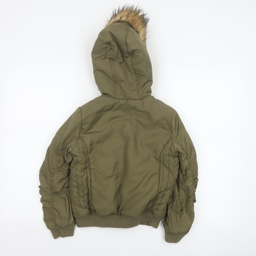 Next Girls Green Faux Fur Hood Padded Bomber Jacket Age 8 Years