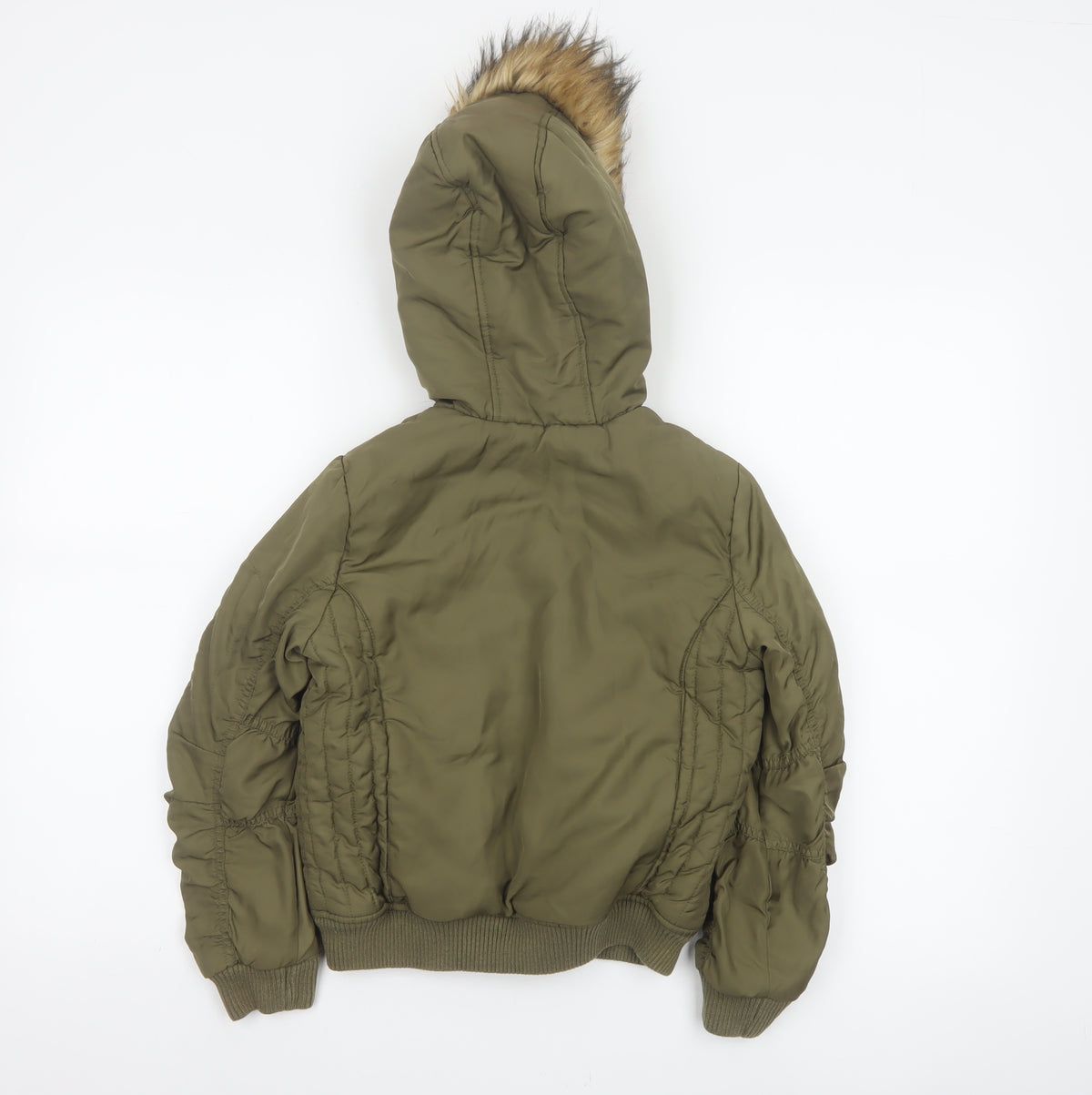 Next Girls Green Faux Fur Hood Padded Bomber Jacket Age 8 Years