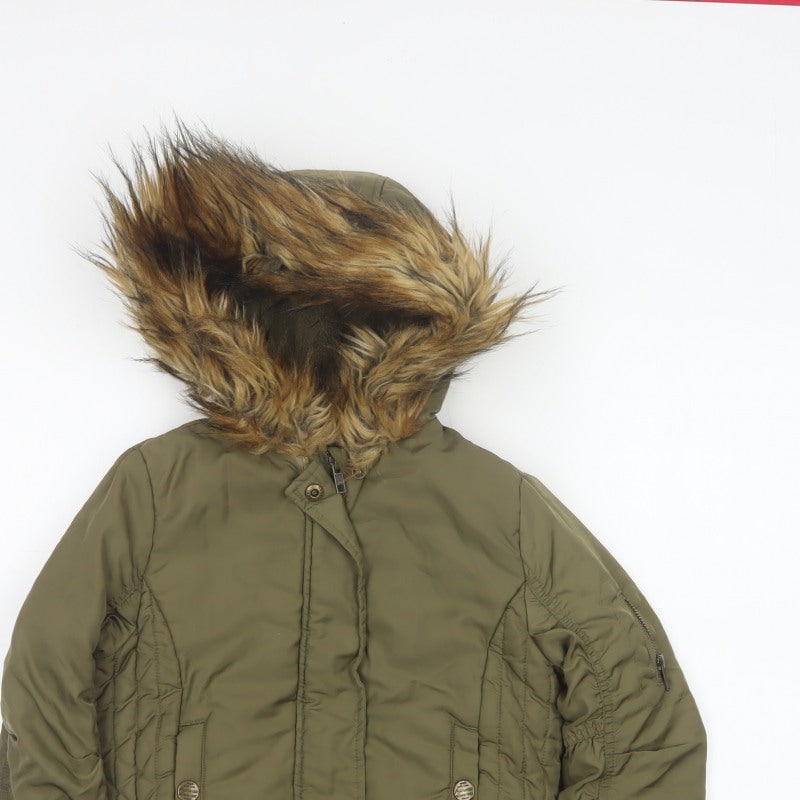 Next Girls Green Faux Fur Hood Padded Bomber Jacket Age 8 Years