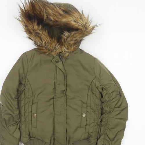 Next Girls Green Faux Fur Hood Padded Bomber Jacket Age 8 Years