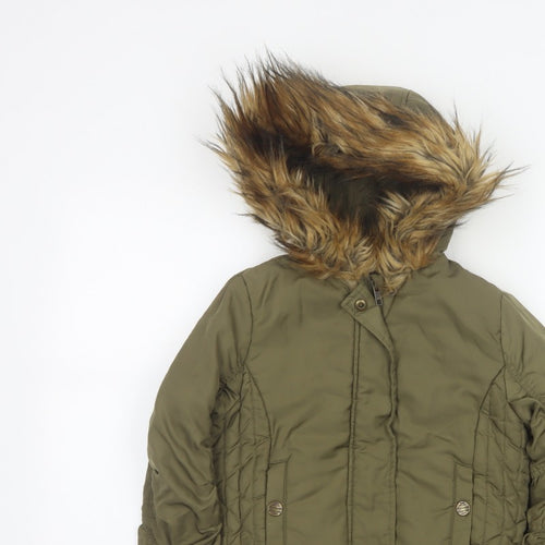 Next Girls Green Faux Fur Hood Padded Bomber Jacket Age 8 Years
