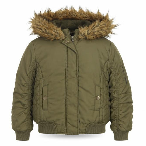 Next Girls Green Faux Fur Hood Padded Bomber Jacket Age 8 Years