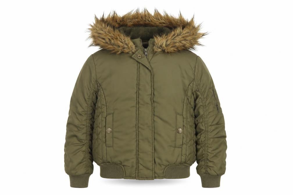 Next Girls Green Faux Fur Hood Padded Bomber Jacket Age 8 Years