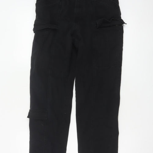 H&M Women Black UK 8 Cargo Straight Leg Cotton Utility Trousers