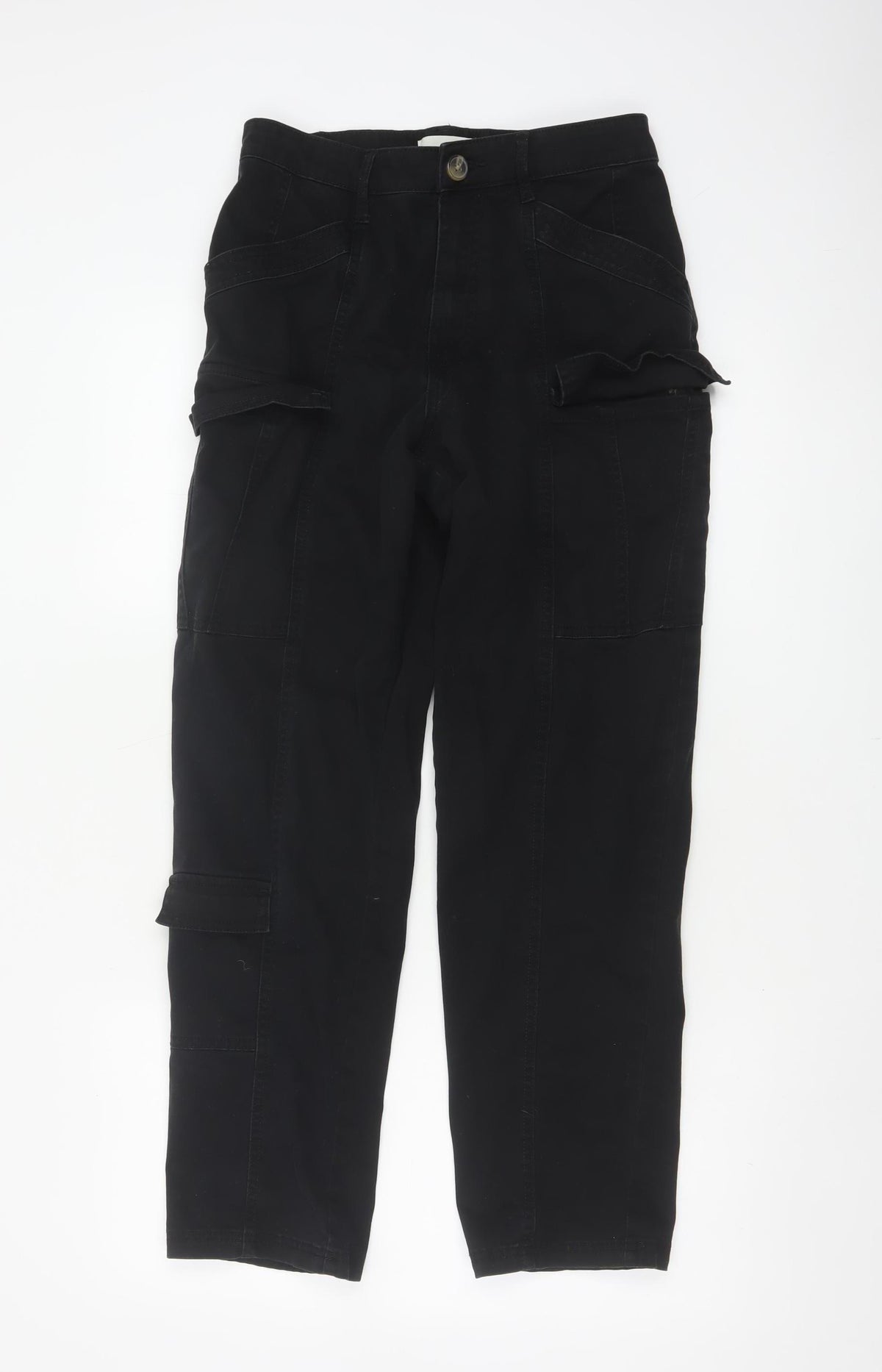 H&M Women Black UK 8 Cargo Straight Leg Cotton Utility Trousers
