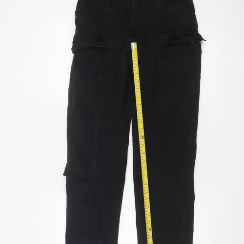 H&M Women Black UK 8 Cargo Straight Leg Cotton Utility Trousers