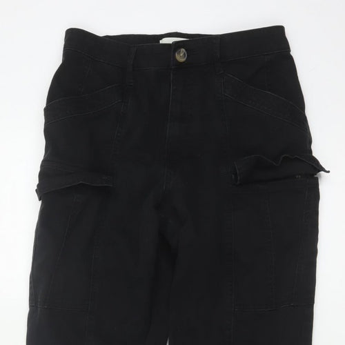 H&M Women Black UK 8 Cargo Straight Leg Cotton Utility Trousers
