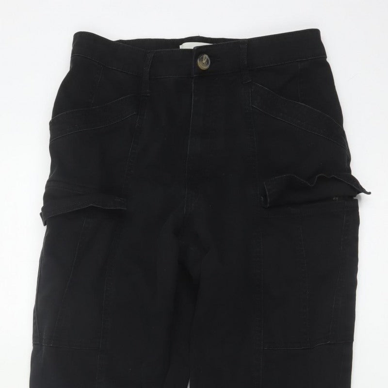 H&M Women Black UK 8 Cargo Straight Leg Cotton Utility Trousers