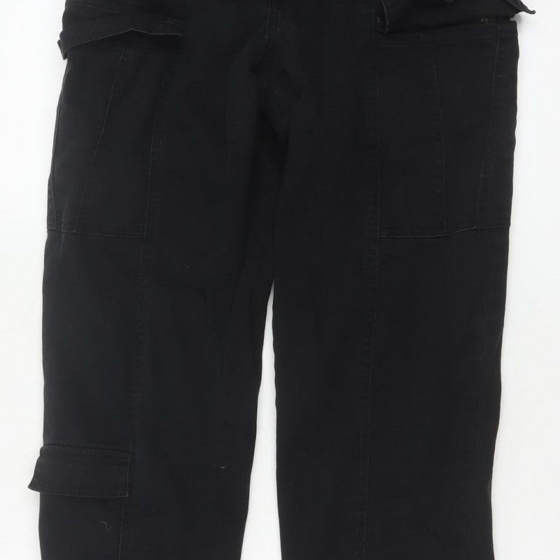 H&M Women Black UK 8 Cargo Straight Leg Cotton Utility Trousers