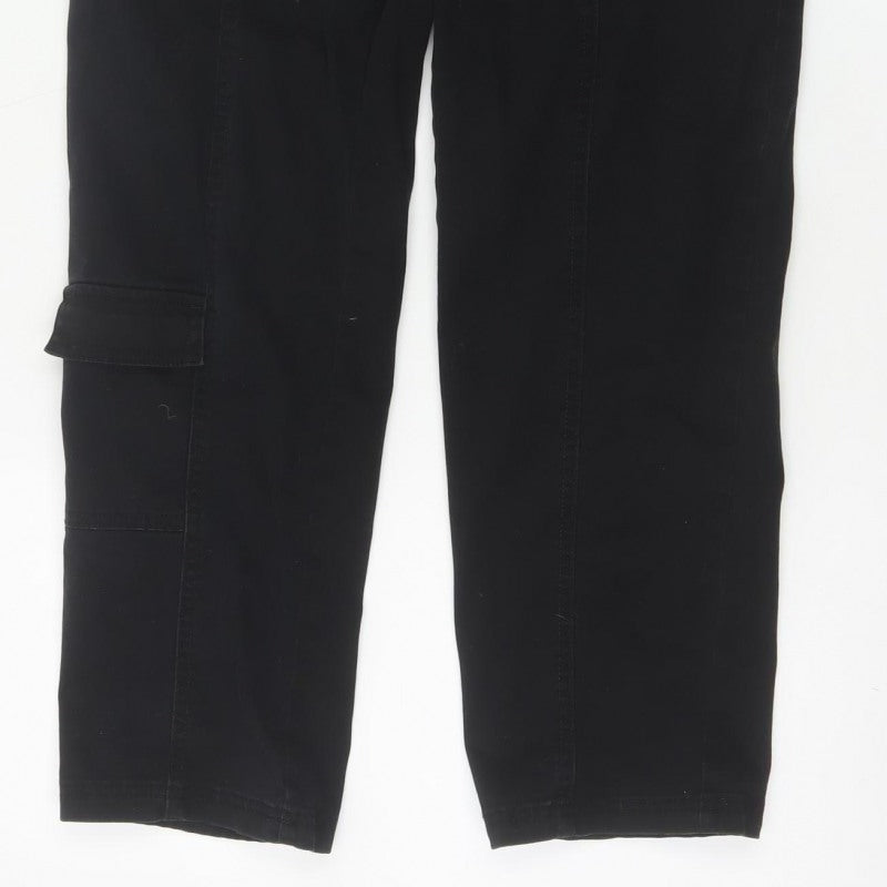 H&M Women Black UK 8 Cargo Straight Leg Cotton Utility Trousers