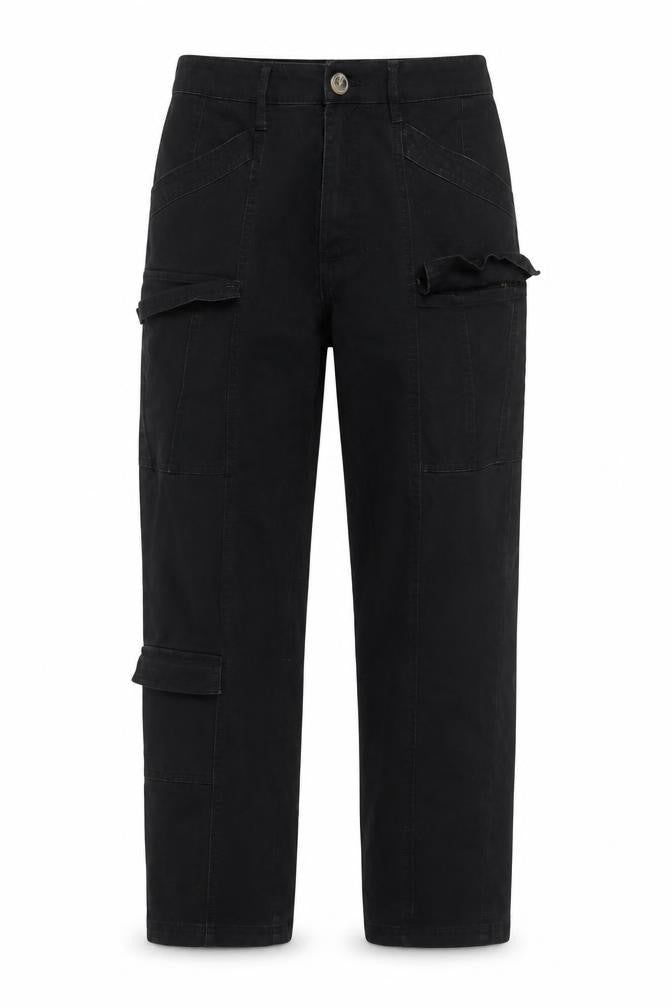 H&M Women Black UK 8 Cargo Straight Leg Cotton Utility Trousers