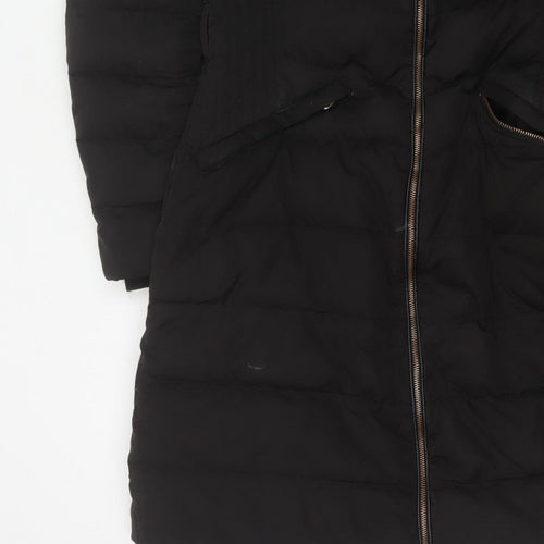 Zara Women Black M Long Quilted Puffer Coat Zip Padded Winter