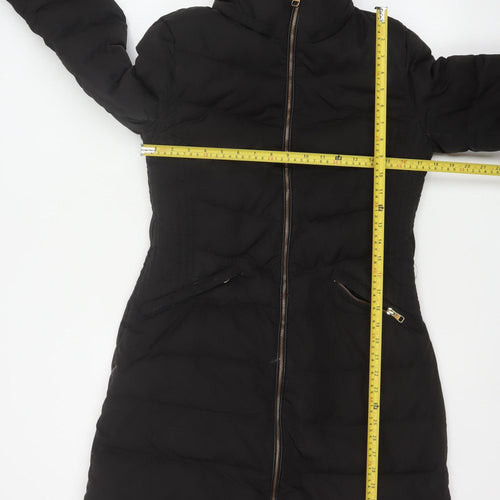 Zara Women Black M Long Quilted Puffer Coat Zip Padded Winter
