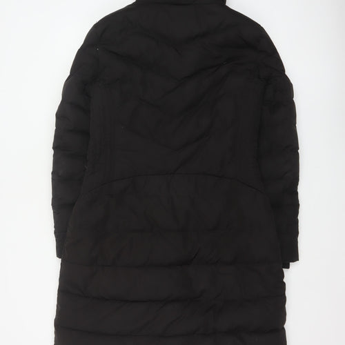 Zara Women Black M Long Quilted Puffer Coat Zip Padded Winter