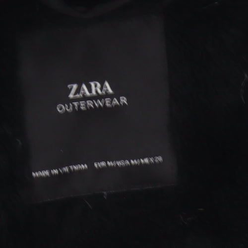 Zara Women Black M Long Quilted Puffer Coat Zip Padded Winter