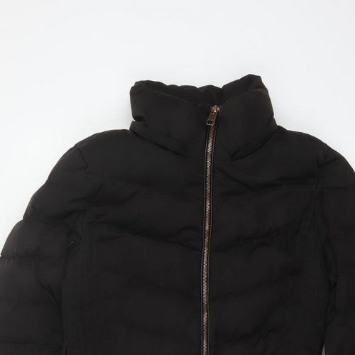 Zara Women Black M Long Quilted Puffer Coat Zip Padded Winter