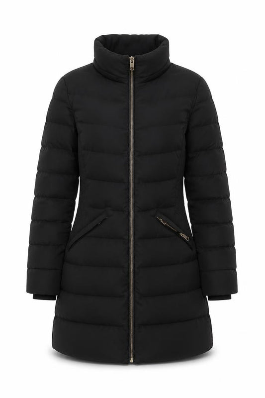 Zara Women Black M Long Quilted Puffer Coat Zip Padded Winter