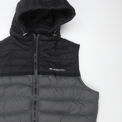 Crosshatch Men’s Grey XL Hooded Puffer Bodywarmer Quilted Gilet