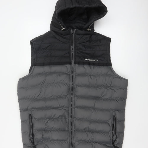 Crosshatch Men’s Grey XL Hooded Puffer Bodywarmer Quilted Gilet