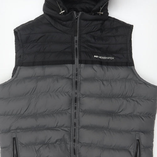 Crosshatch Men’s Grey XL Hooded Puffer Bodywarmer Quilted Gilet