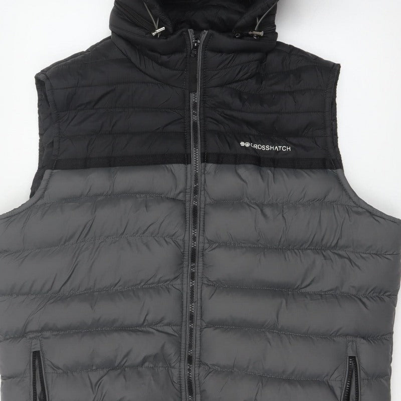 Crosshatch Men’s Grey XL Hooded Puffer Bodywarmer Quilted Gilet