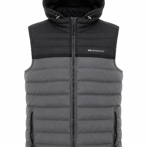 Crosshatch Men’s Grey XL Hooded Puffer Bodywarmer Quilted Gilet