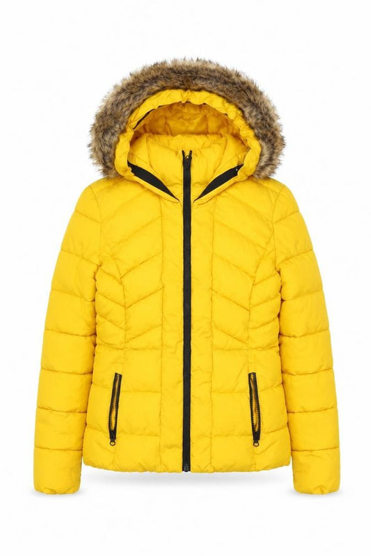 Tu Women Yellow Size 10 Puffer Jacket Faux Fur Hood Winter