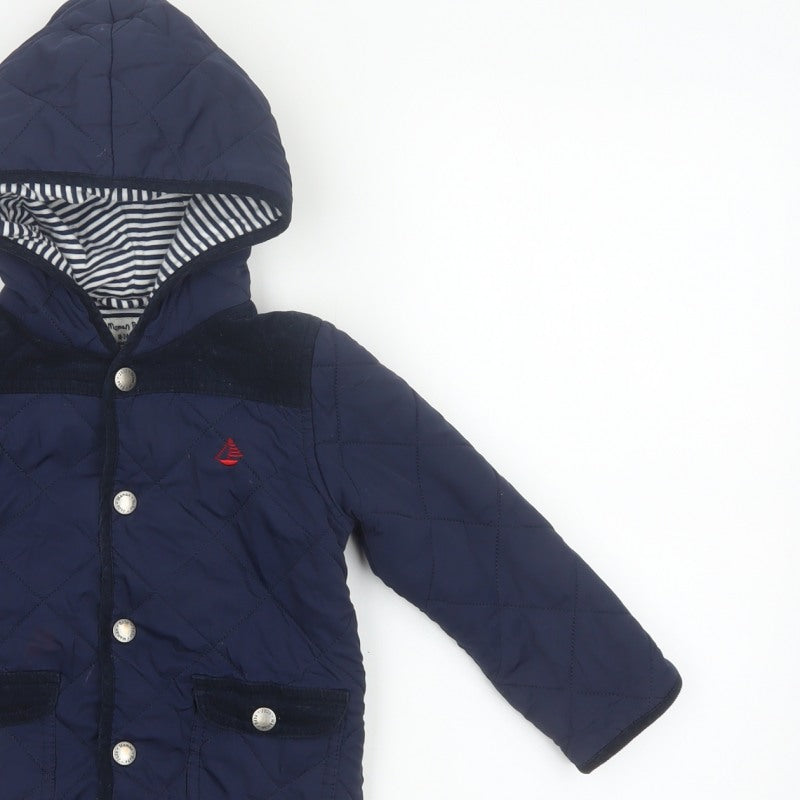 Additional view of JoJo Maman Bébé boys’ blue 18-24 months quilted hooded jacket