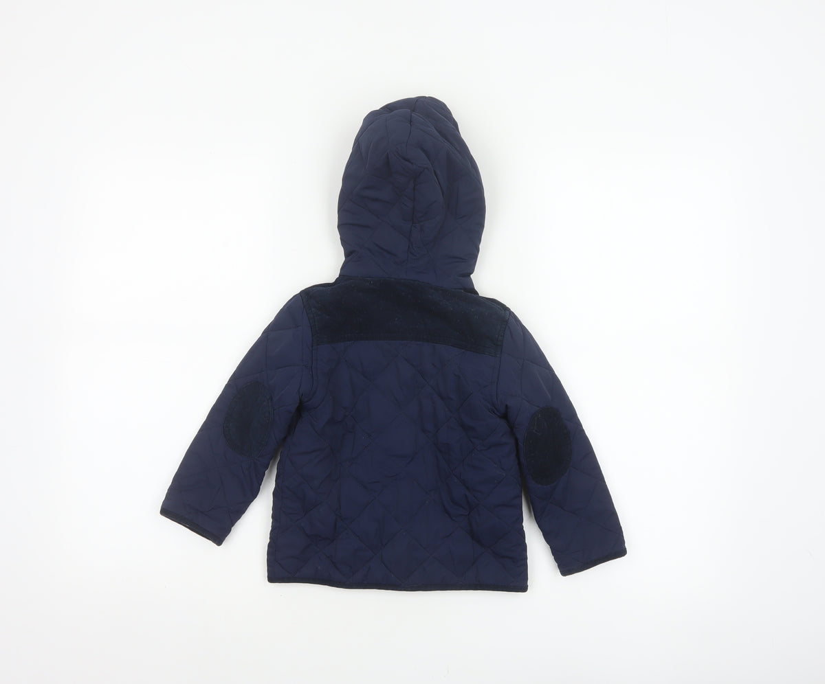 Close-up detail of JoJo Maman Bébé boys’ blue 18-24 months quilted hooded jacket