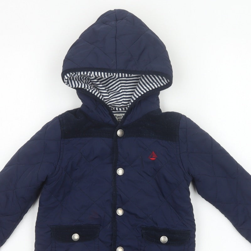 Additional view of JoJo Maman Bébé boys’ blue 18-24 months quilted hooded jacket