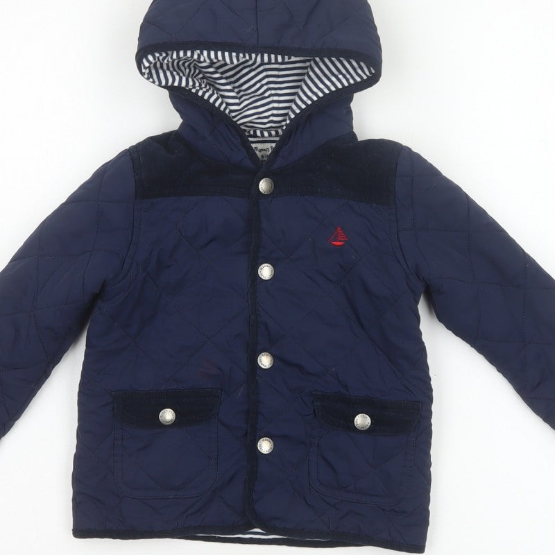 Additional view of JoJo Maman Bébé boys’ blue 18-24 months quilted hooded jacket