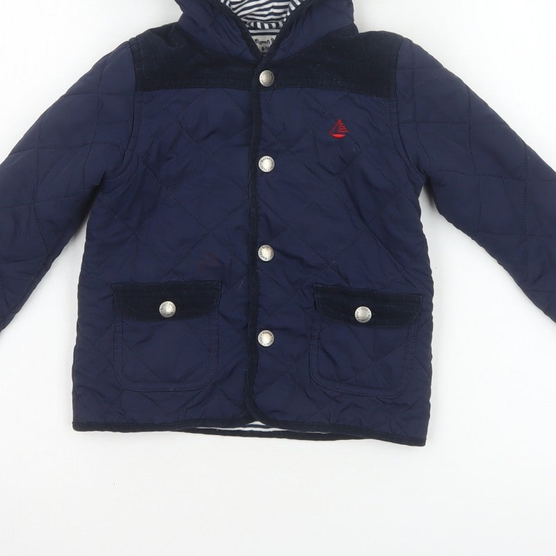 Additional view of JoJo Maman Bébé boys’ blue 18-24 months quilted hooded jacket