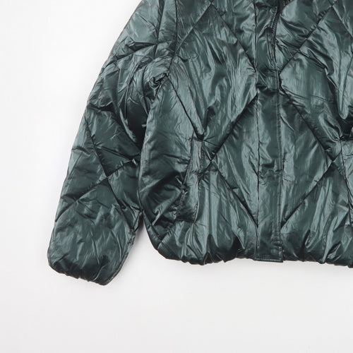 Primark Girls Green 11-12 Years Quilted Puffer Jacket Zip Winter