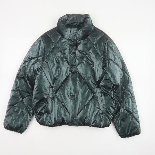 Primark Girls Green 11-12 Years Quilted Puffer Jacket Zip Winter
