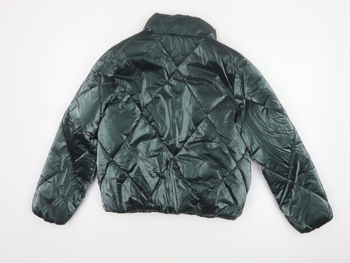 Primark Girls Green 11-12 Years Quilted Puffer Jacket Zip Winter