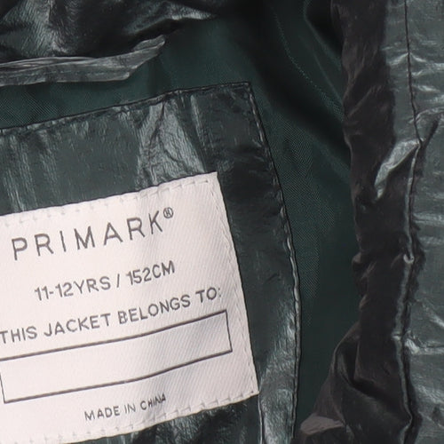 Primark Girls Green 11-12 Years Quilted Puffer Jacket Zip Winter