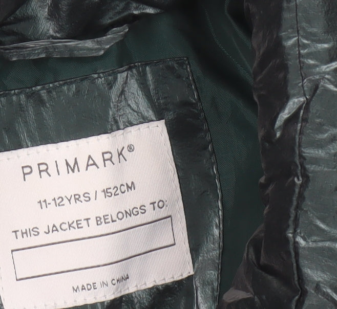 Primark Girls Green 11-12 Years Quilted Puffer Jacket Zip Winter
