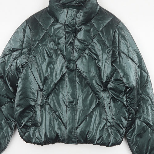 Primark Girls Green 11-12 Years Quilted Puffer Jacket Zip Winter