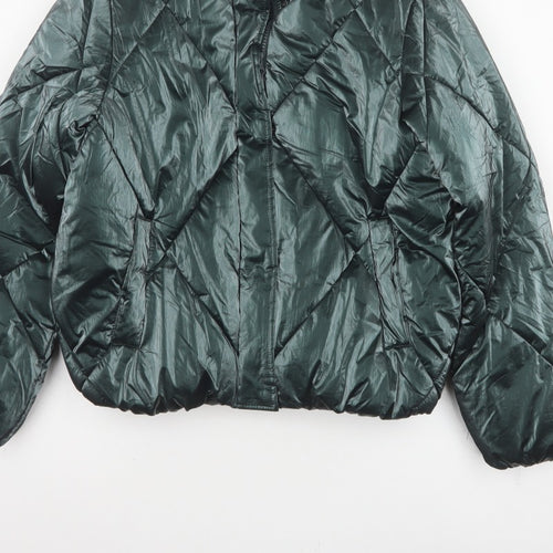 Primark Girls Green 11-12 Years Quilted Puffer Jacket Zip Winter
