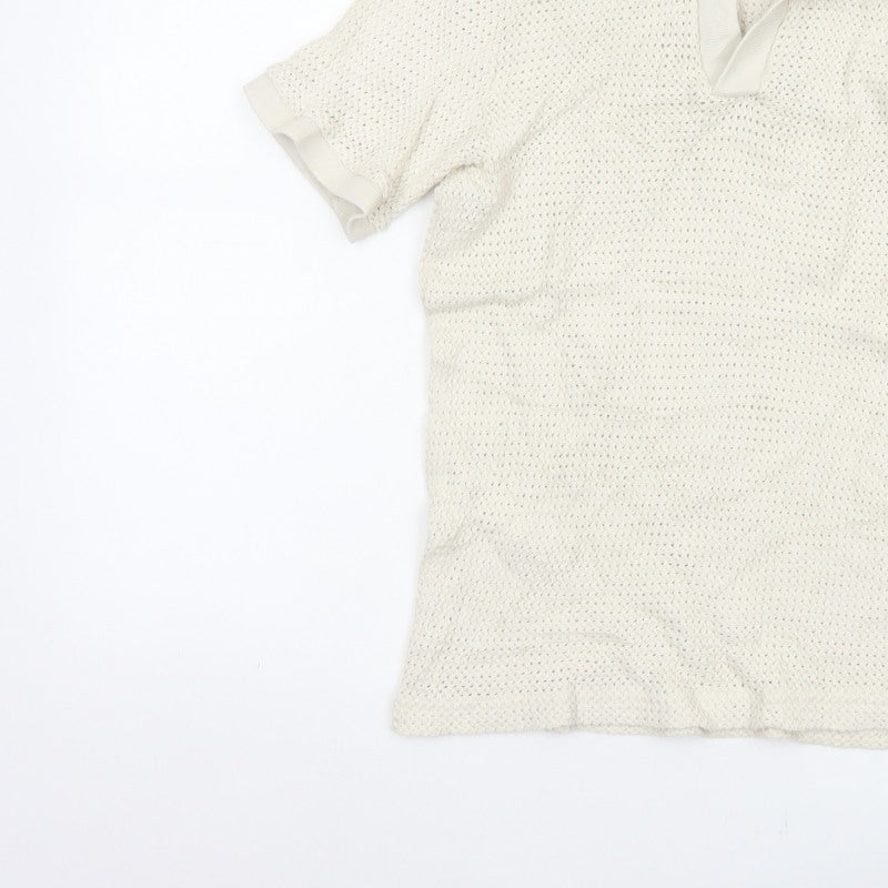 H&M Women Ivory Size 8 Regular Fit Knit Cotton Short Sleeve Polo Top