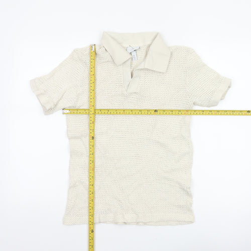 H&M Women Ivory Size 8 Regular Fit Knit Cotton Short Sleeve Polo Top