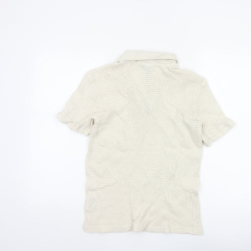 H&M Women Ivory Size 8 Regular Fit Knit Cotton Short Sleeve Polo Top